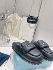 PRA SOFT PADDED NAPPA SHEARLING MULES BLACK LAMBSKIN