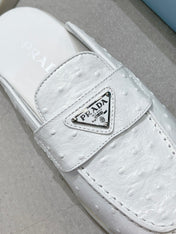 PRA OSTRICH PATTERN MULES WHITE CALFSKIN