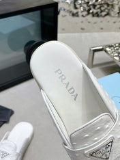 PRA OSTRICH PATTERN MULES WHITE CALFSKIN