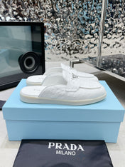 PRA OSTRICH PATTERN MULES WHITE CALFSKIN