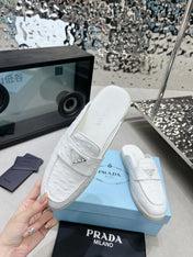 PRA OSTRICH PATTERN MULES WHITE CALFSKIN