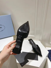 PRA POINTED-TOE MULES BLACK SATIN