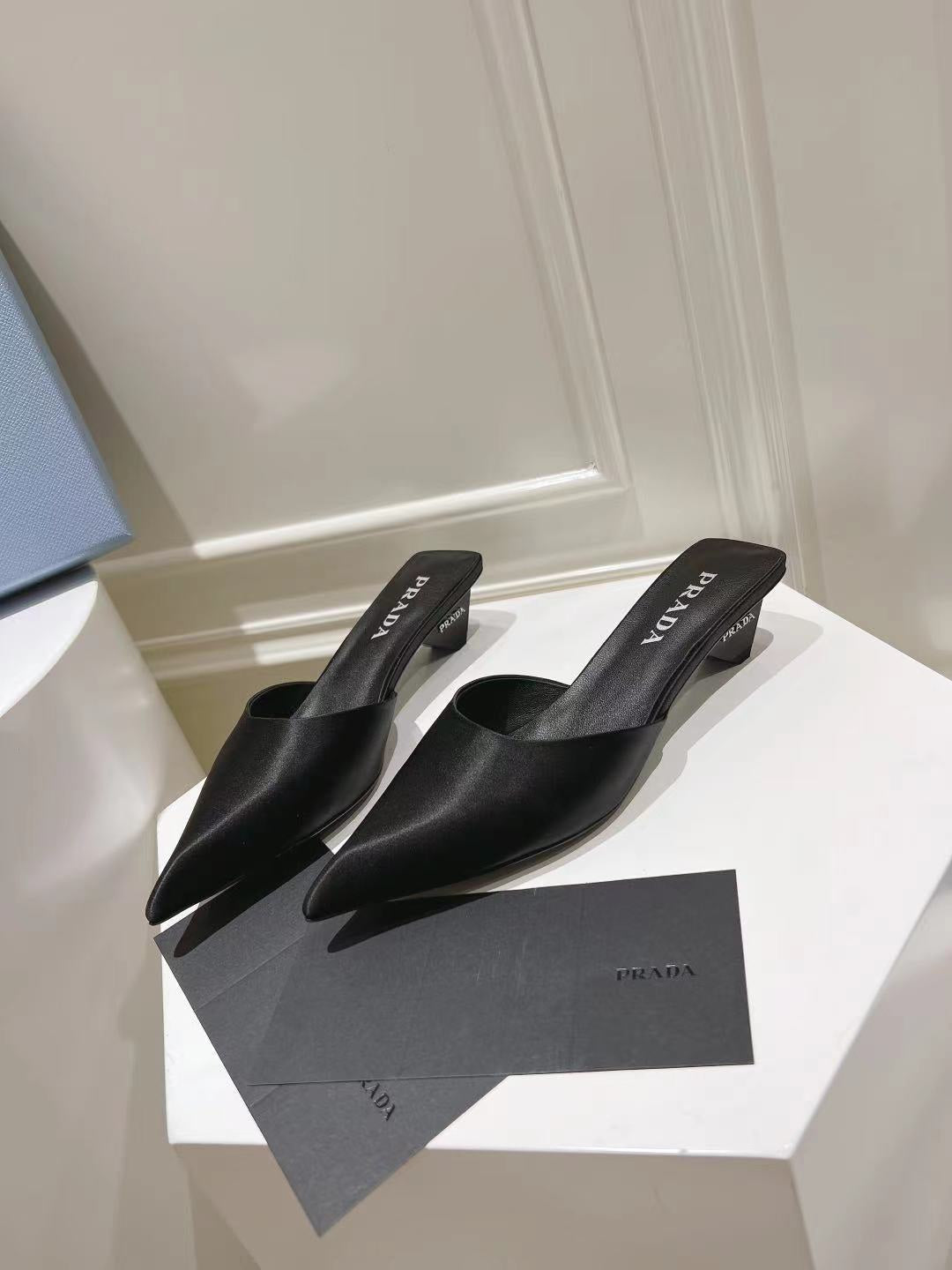 PRA POINTED-TOE MULES BLACK SATIN