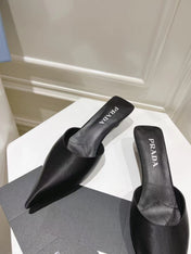 PRA POINTED-TOE MULES BLACK SATIN