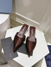 PRA POINTED-TOE MULES CHOCOLATE SATIN