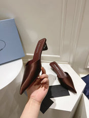 PRA POINTED-TOE MULES CHOCOLATE SATIN