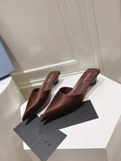 PRA POINTED-TOE MULES CHOCOLATE SATIN