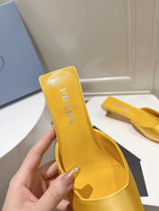 PRA SQUARE TOE MULES YELLOW SATIN