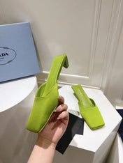 PRA SQUARE TOE MULES PEAR SATIN