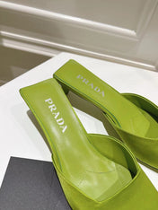 PRA SQUARE TOE MULES PEAR SATIN