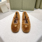 PRADA 25S MARY JANE BALLET FLATS IN BROWN FUR