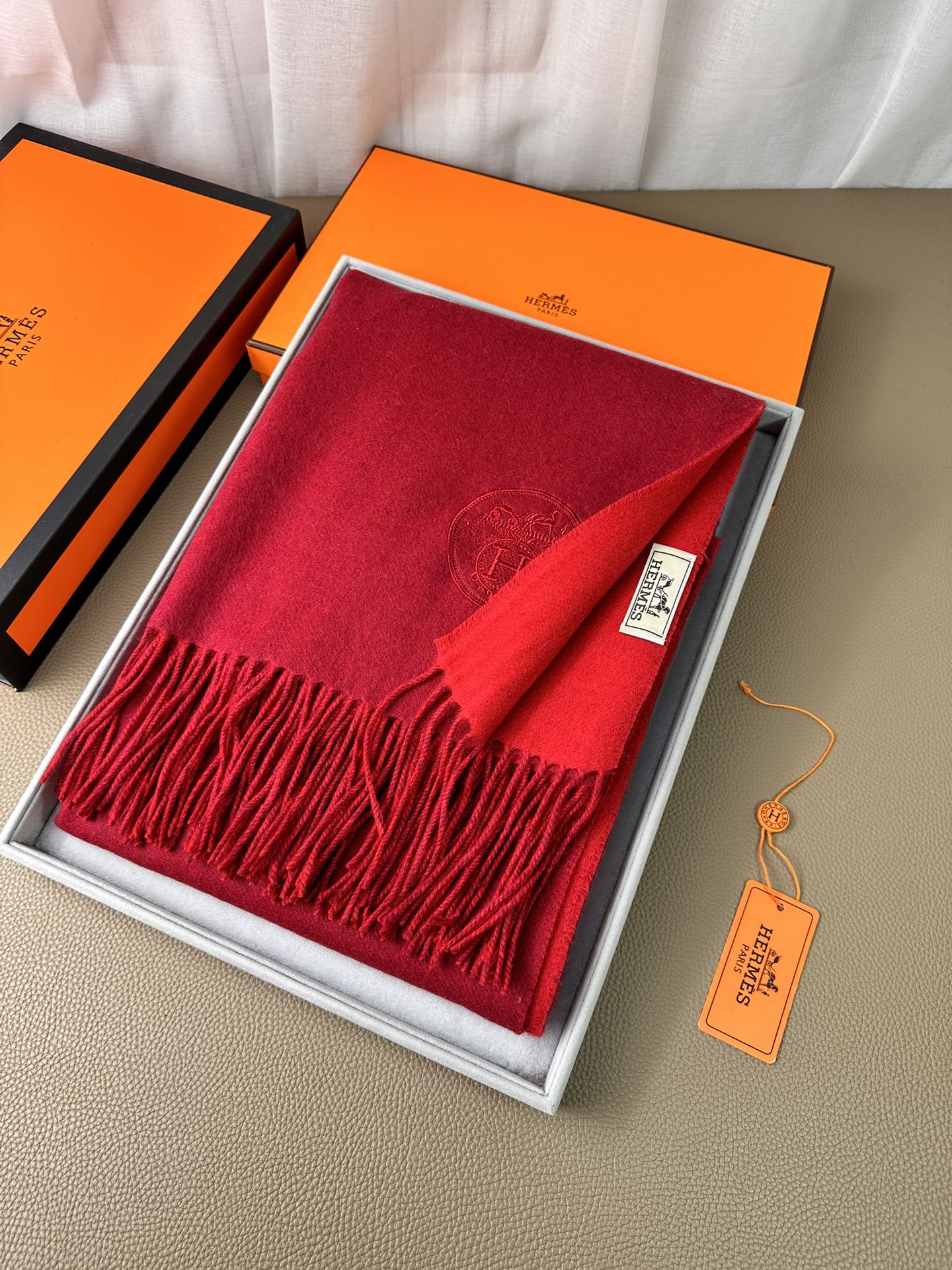 DOUBLE-FACE SCARF 200 CM IN CRIMSON RED CASHMERE