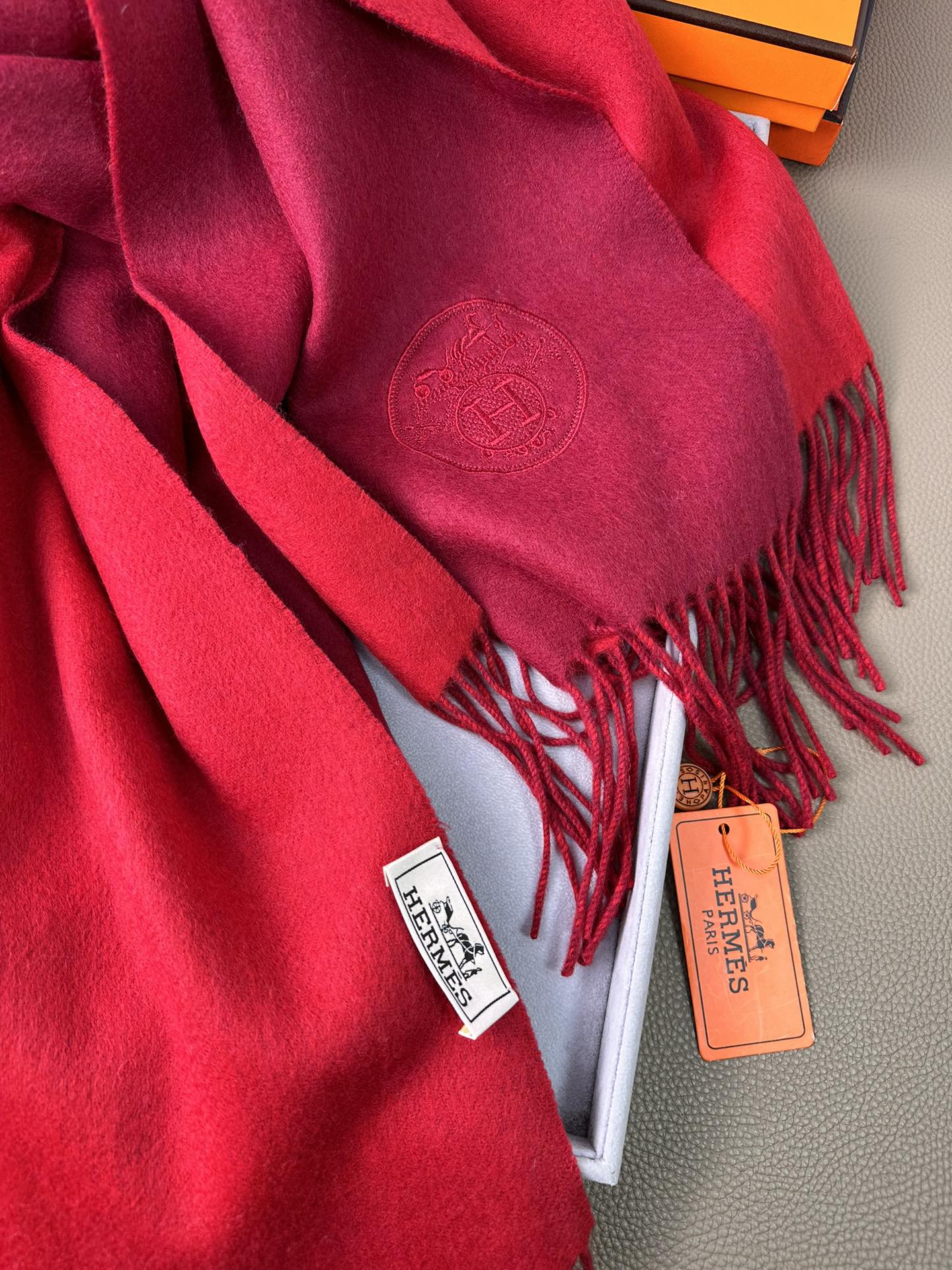 DOUBLE-FACE SCARF 200 CM IN CRIMSON RED CASHMERE