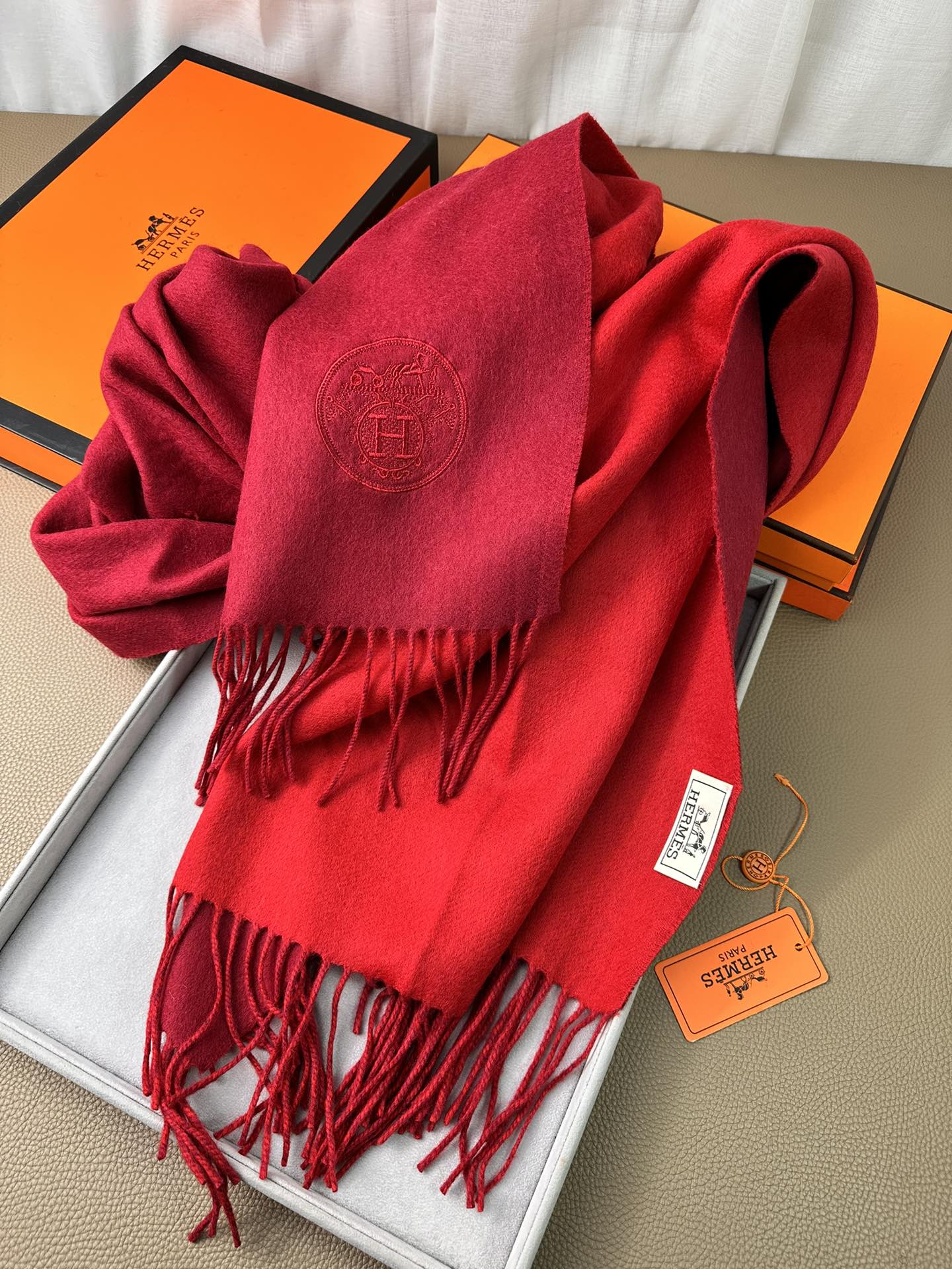 DOUBLE-FACE SCARF 200 CM IN CRIMSON RED CASHMERE