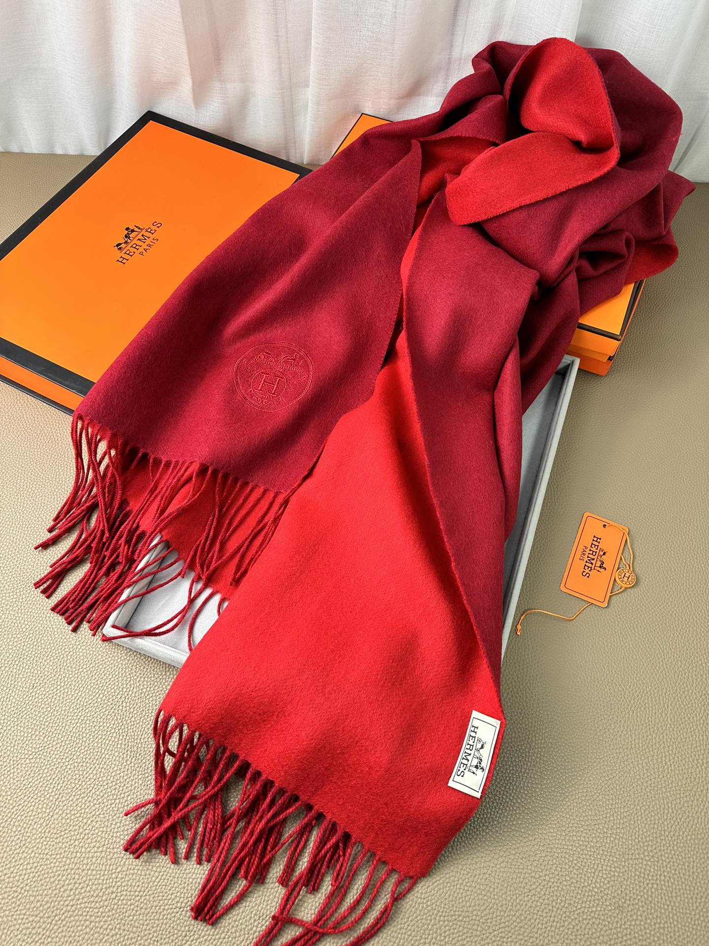 DOUBLE-FACE SCARF 200 CM IN CRIMSON RED CASHMERE