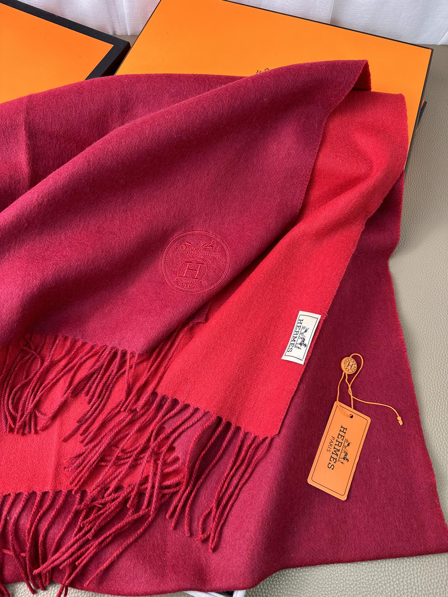 DOUBLE-FACE SCARF 200 CM IN CRIMSON RED CASHMERE