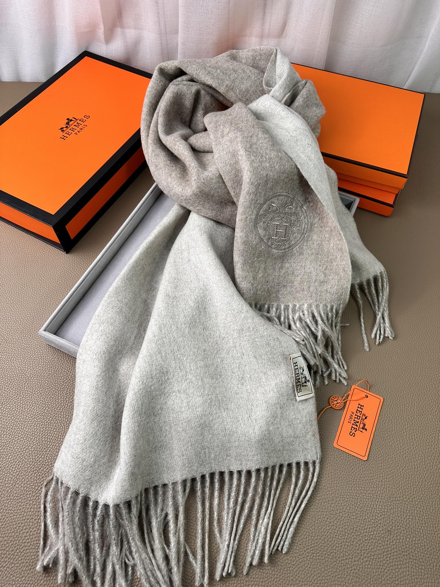 DOUBLE-FACE SCARF 200 CM IN GREY CASHMERE