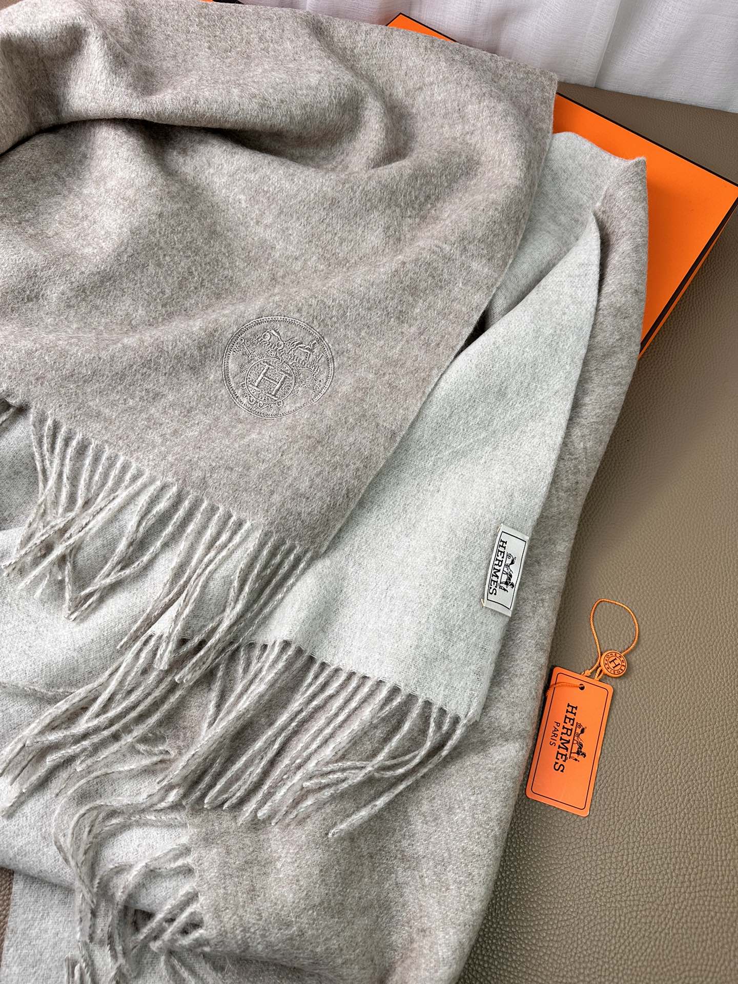 DOUBLE-FACE SCARF 200 CM IN GREY CASHMERE