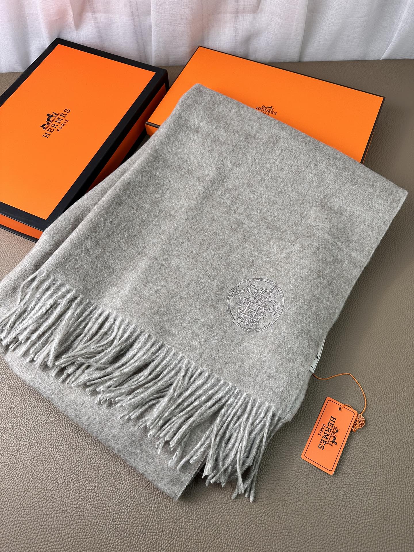 DOUBLE-FACE SCARF 200 CM IN GREY CASHMERE