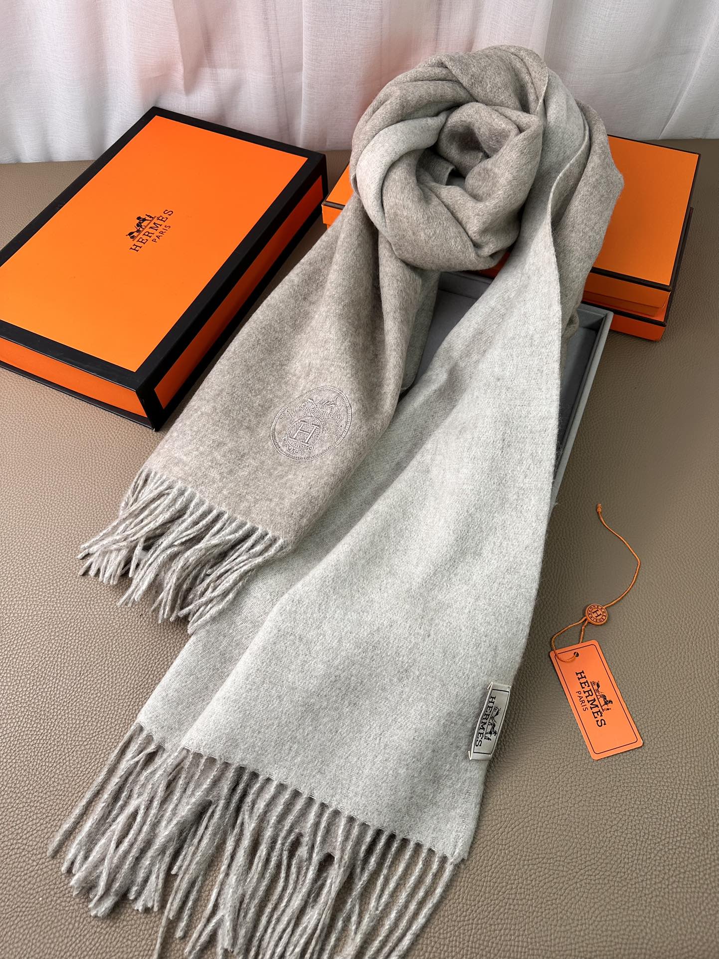 DOUBLE-FACE SCARF 200 CM IN GREY CASHMERE