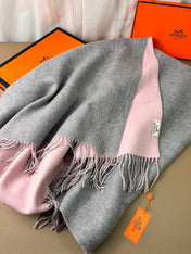 DOUBLE-FACE SCARF 200 CM IN LIGHT PINK AND GREY CASHMERE