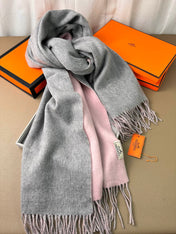 DOUBLE-FACE SCARF 200 CM IN LIGHT PINK AND GREY CASHMERE