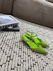 PRA SATIN SLINGBACK PUMPS CHARTREUSE