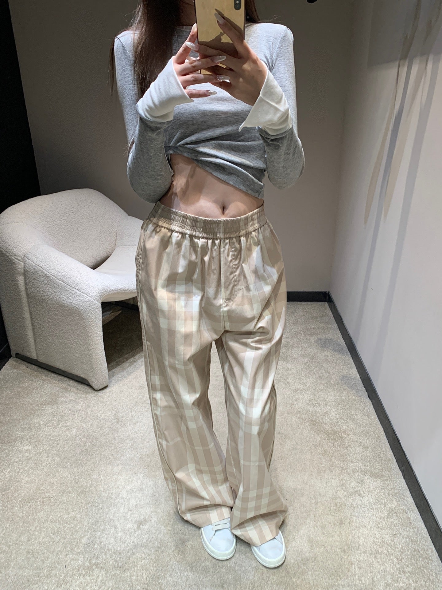 BURBERRY 25S PLAID STRAIGHT-LEG PANTS 091