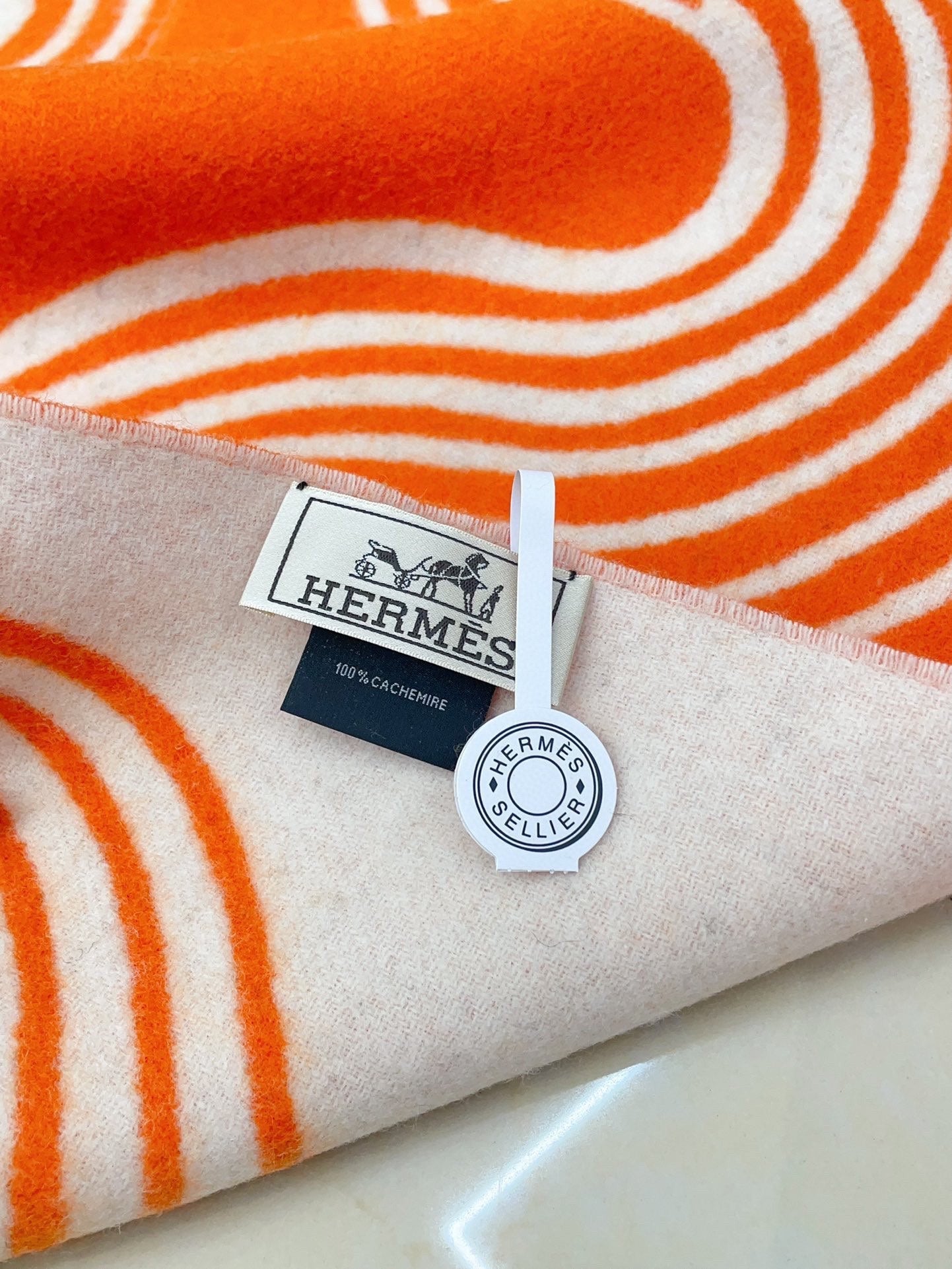 SCARF 180 CM IN FIRE ORANGE MIX WHITE CASHMERE