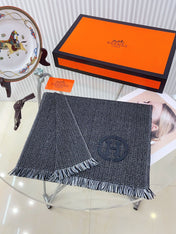 GRANITE MUFFLER 180 CM SCARF IN MARINE MIX BLEU MOYEN CASHMERE