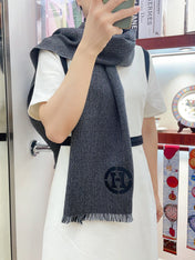 GRANITE MUFFLER 180 CM SCARF IN MARINE MIX BLEU MOYEN CASHMERE