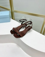 PRA TRIANGLE HEEL SATIN SANDALS BROWN