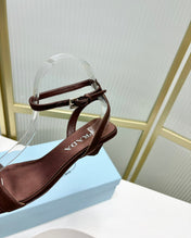PRA TRIANGLE HEEL SATIN SANDALS BROWN