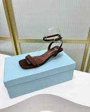 PRA TRIANGLE HEEL SATIN SANDALS BROWN