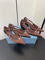 CUT-OUT BALLERINA FLAT IN CHOCOLATE BROWN SATIN ATTACHED BEAD BUCKLE