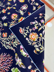 DIOR REVERSIBLE PRINTED SQUARE SCARF 90 CM IN NAVY BLUE SILK 735869