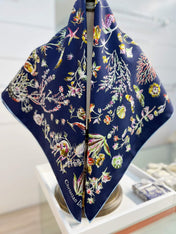 DIOR REVERSIBLE PRINTED SQUARE SCARF 90 CM IN NAVY BLUE SILK 735869