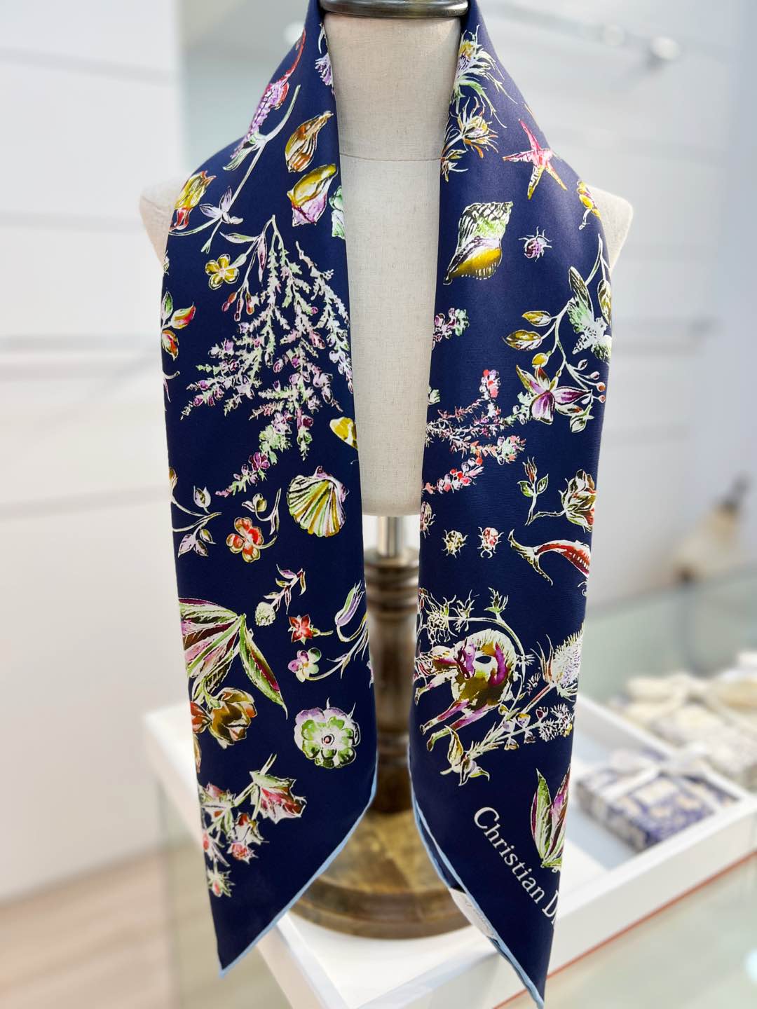 DIOR REVERSIBLE PRINTED SQUARE SCARF 90 CM IN NAVY BLUE SILK 735869