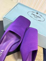 PRA SQUARE TOE MULES VIOLET SATIN