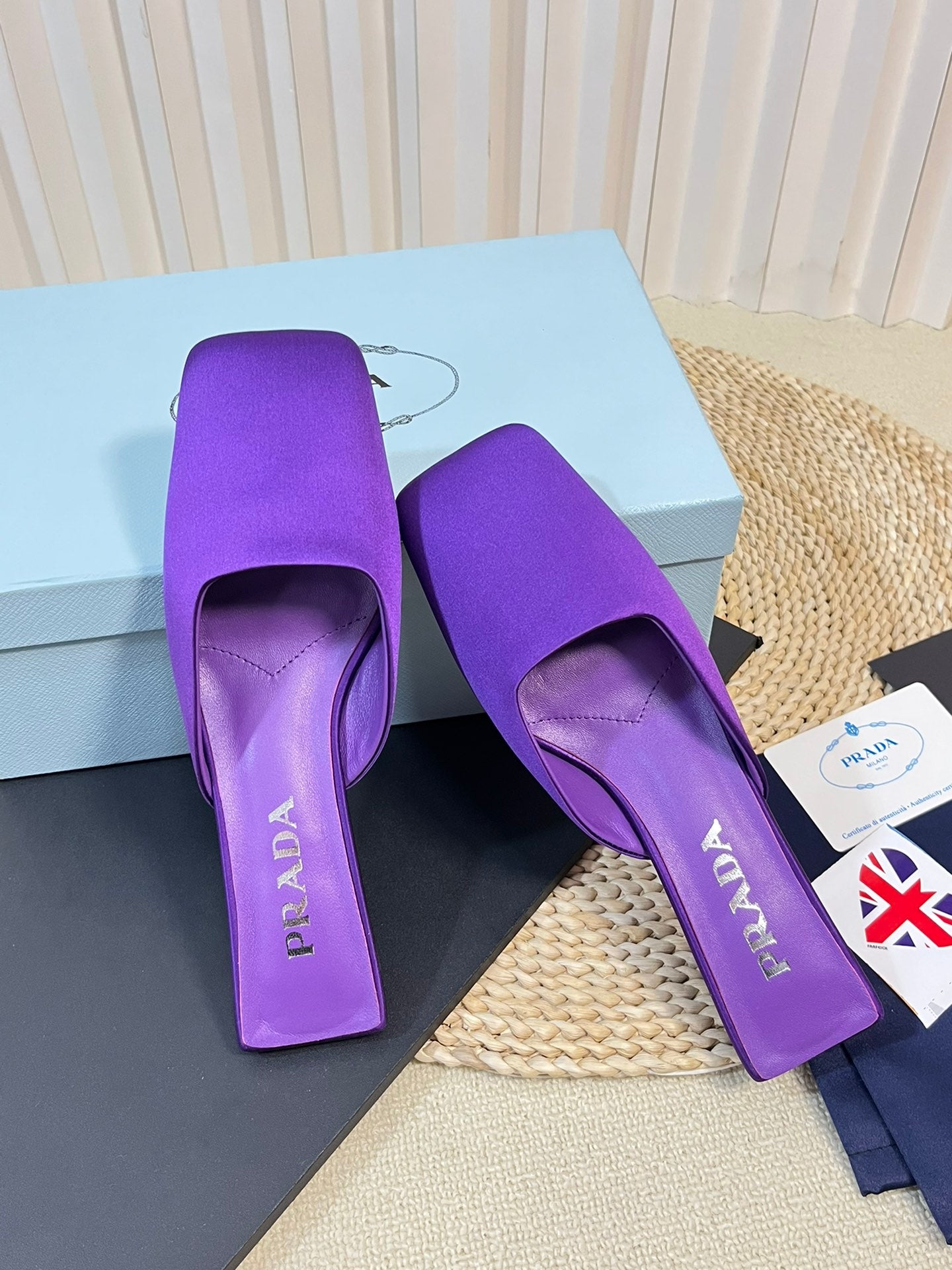 PRA SQUARE TOE MULES VIOLET SATIN