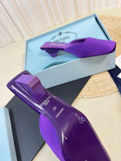 PRA SQUARE TOE MULES VIOLET SATIN