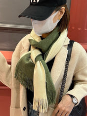 HIGH-END SCARF 180 IN MOSS GREEN MIX BEIGE CASHMERE