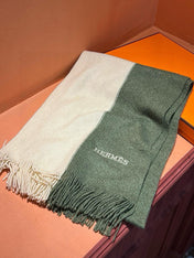 HIGH-END SCARF 180 IN MOSS GREEN MIX BEIGE CASHMERE