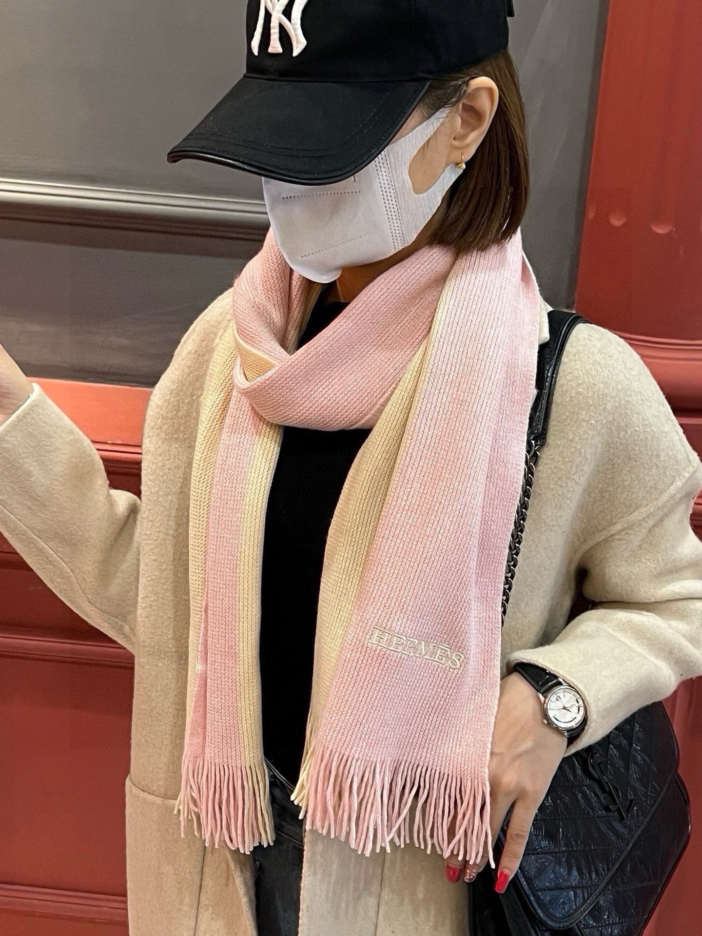 HIGH-END SCARF 180 IN LIGHT PINK MIX BEIGE CASHMERE