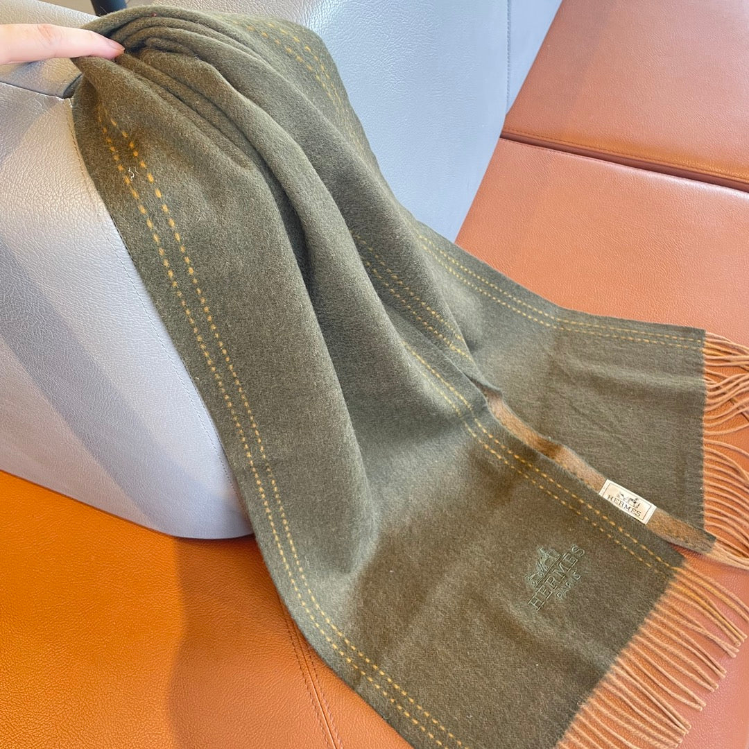 SCARF 180CM OLIVE GREEN CASHMERE