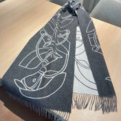 CASAQUE ENTRELACS EQUESTRES 190 CM SCARF IN SHADOW GRAY CASHMERE