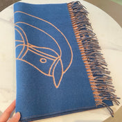 CASAQUE ENTRELACS EQUESTRES 190 CM SCARF IN AZURE BLUE CASHMERE