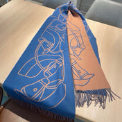 CASAQUE ENTRELACS EQUESTRES 190 CM SCARF IN AZURE BLUE CASHMERE