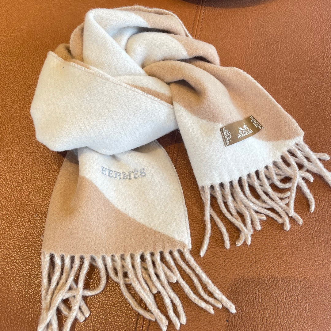 SCARF 150 CM IN LIGHT BROWN MIX WHITE CASHMERE